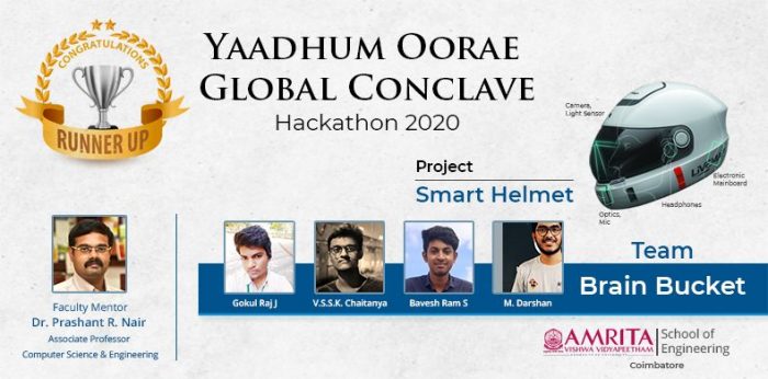 Amrita Students Emerged as Runner-up in Yaadhum Oorae Global Conclave Hackathon 2020