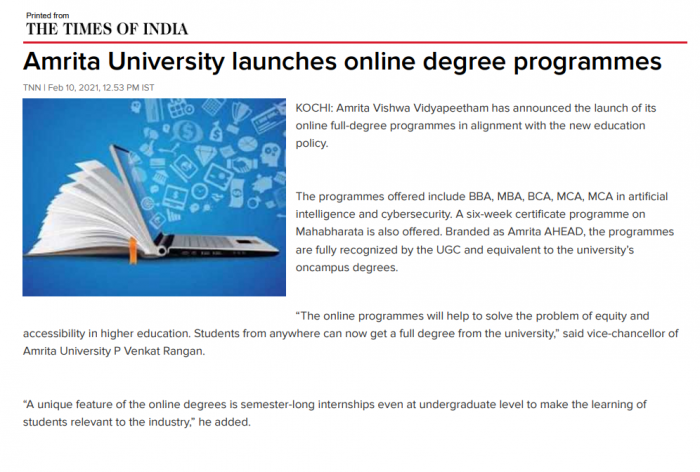 Amrita AHEAD Launches Online Degree Programs