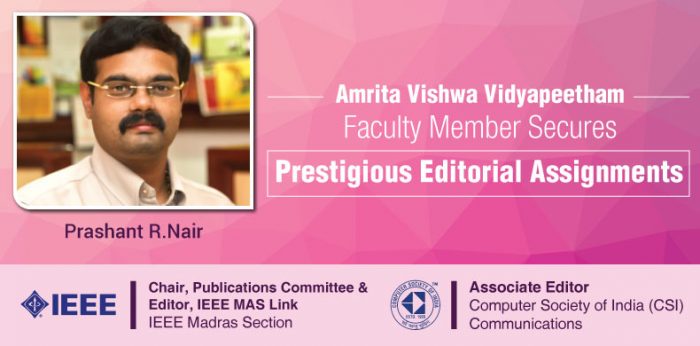 Amrita Vishwa Vidyapeetham Faculty Member Secures Prestigious Editorial Assignments