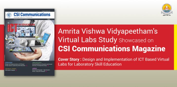 Amrita Vishwa Vidyapeetham’s Virtual Labs Study Showcased on CSI Communications Magazine