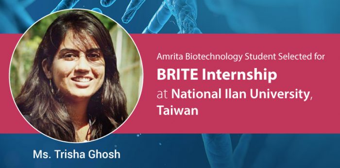 Amrita Biotechnology Student Selected for BRITE Internship at National Ilan University, Taiwan