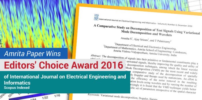 Amrita Vishwa Vidyapeetham Students’ Research Paper Selected as Editor’s Choice of the Year 2016